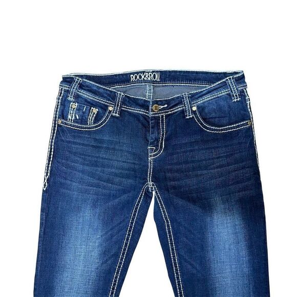 Rock & Roll Cowgirl Women's Wide-Leg Jeans 32x32 dark Wash Blue Denim - Picture 3 of 12